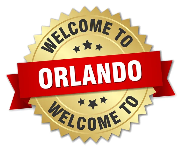 Orlando 3d zlatý odznak s červenou mašlí — Stockový vektor