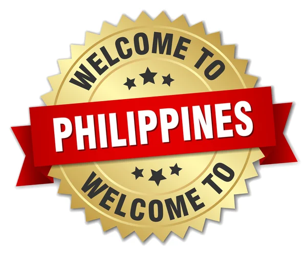 Philippines Insigne en or 3d avec ruban rouge — Image vectorielle