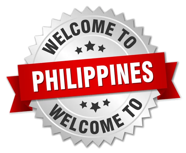 Philippinen 3D silbernes abzeichen mit roter schleife — Stockvektor