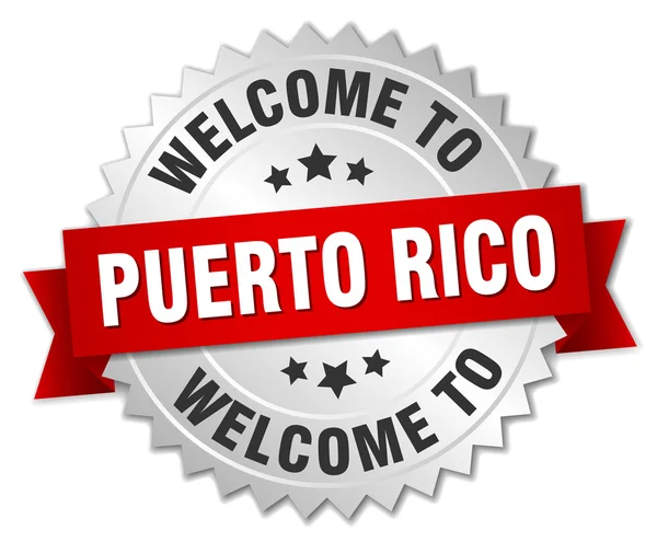 Insignia de plata de Puerto Rico 3d con cinta roja — Archivo Imágenes Vectoriales