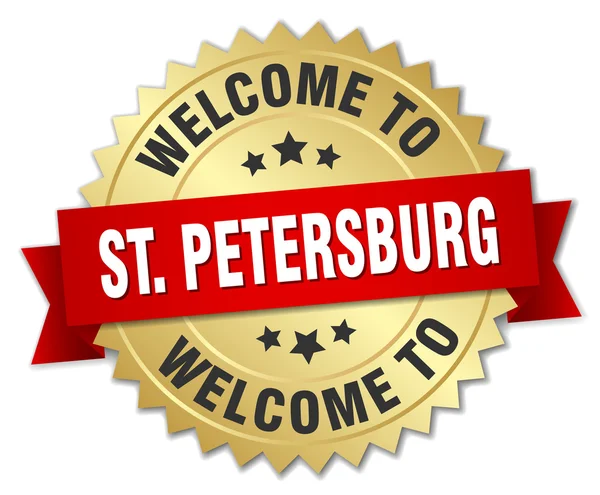 Distintivo San Pietroburgo in oro 3d con nastro rosso — Vettoriale Stock