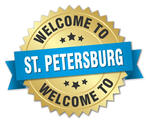 Distintivo San Pietroburgo in oro 3d con nastro blu — Vettoriale Stock