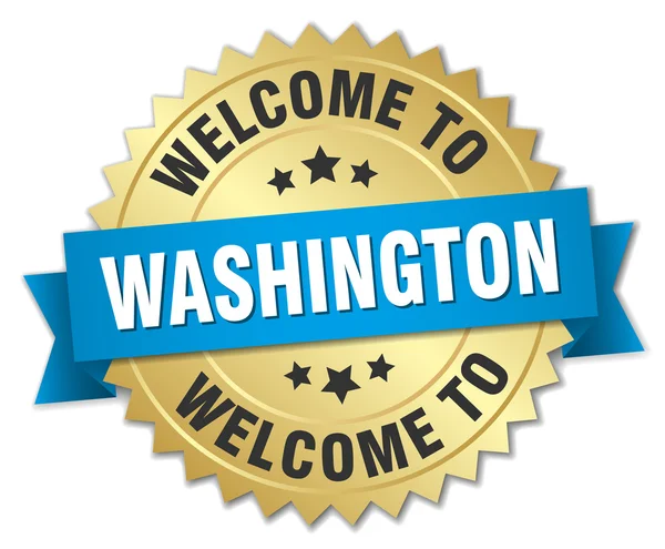 Washington 3d gold badge with blue ribbon — Stock Vector