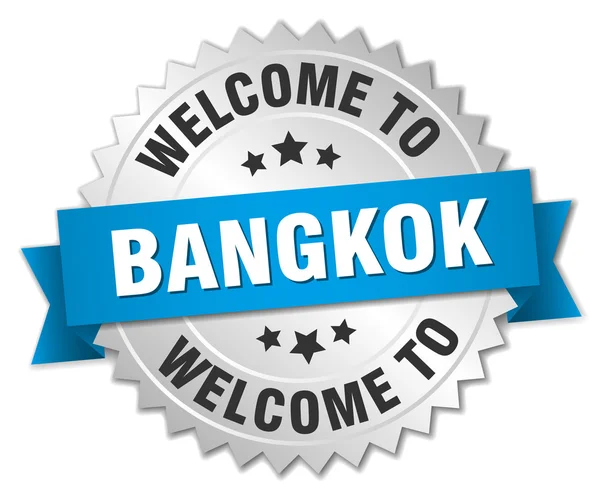 Bangkok 3d silver badge with blue ribbon — Stock Vector