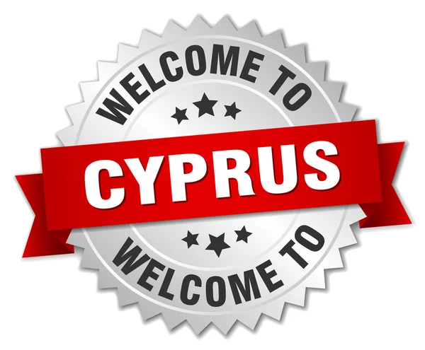 Cyprus 3d silver badge with red ribbon — Stock Vector