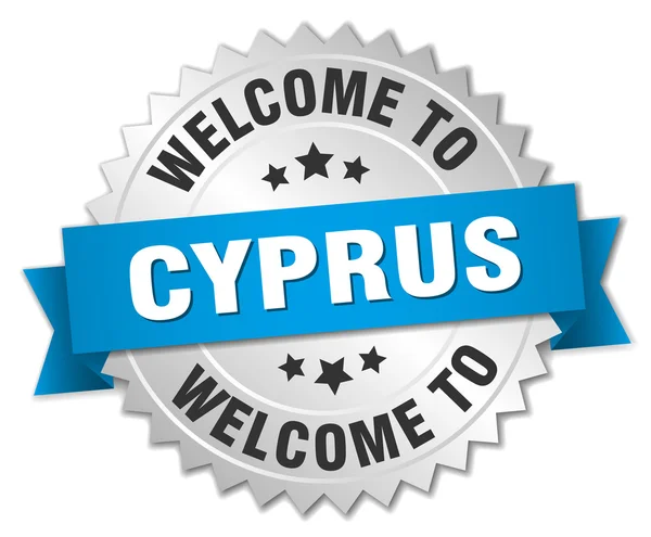 Cyprus 3d silver badge with blue ribbon — Stock Vector