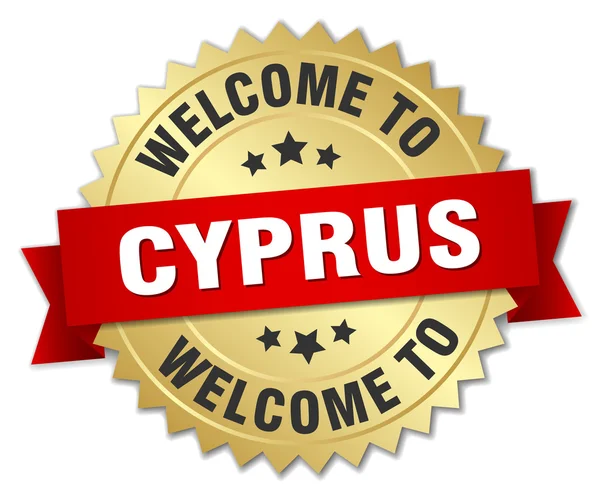 Cyprus 3d gold badge with red ribbon — Stock Vector
