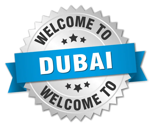 Dubai 3d silver badge with blue ribbon — Wektor stockowy