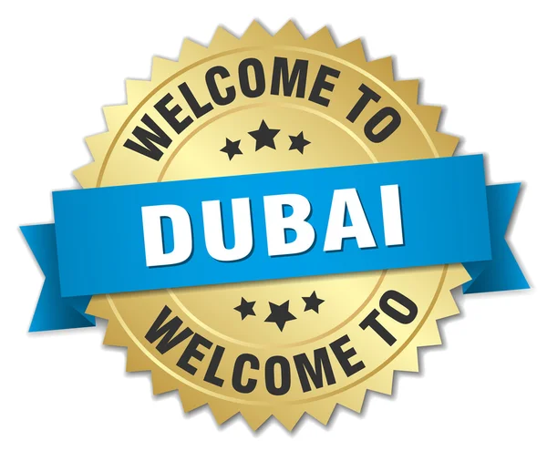 Dubai 3d gold badge with blue ribbon — Wektor stockowy