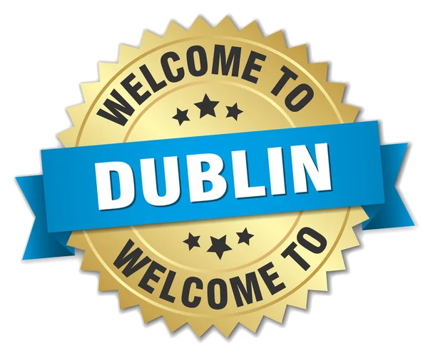 Dublin 3d gold badge with blue ribbon — Stock Vector
