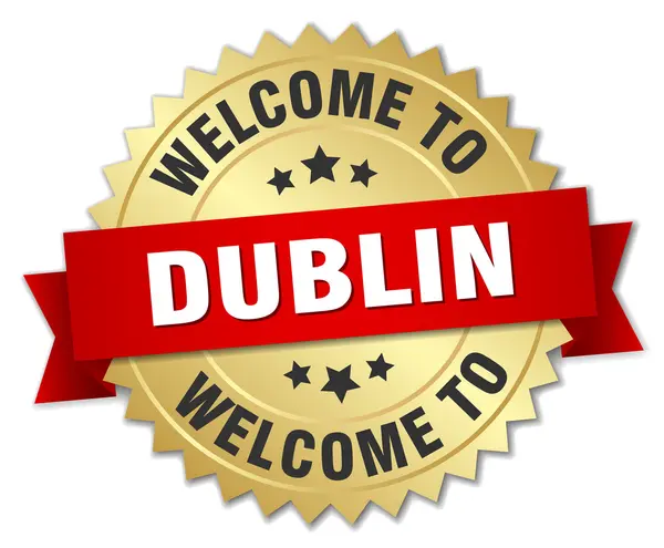Dublin 3d gold badge with red ribbon — Stock Vector