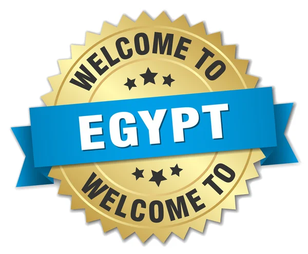 Egypt 3d gold badge with blue ribbon — ストックベクタ