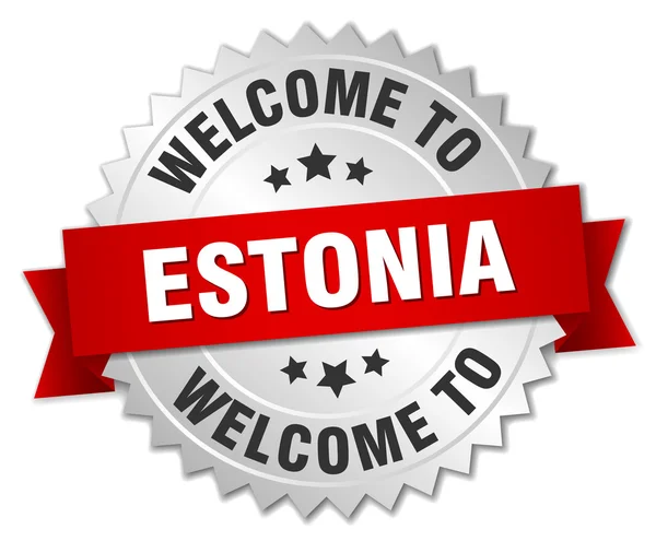 Estonia 3d silver badge with red ribbon — Stok Vektör
