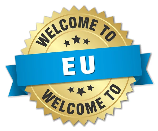 Eu 3d gold badge with blue ribbon — Stock vektor