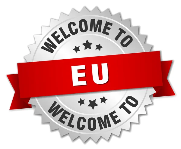 Eu 3d silver badge with red ribbon — Stock vektor