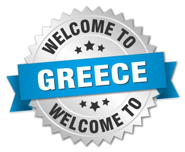 Emblema de prata 3d Grécia com fita azul — Vetor de Stock