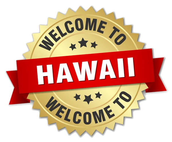 Badge Hawaii 3d oro con nastro rosso — Vettoriale Stock