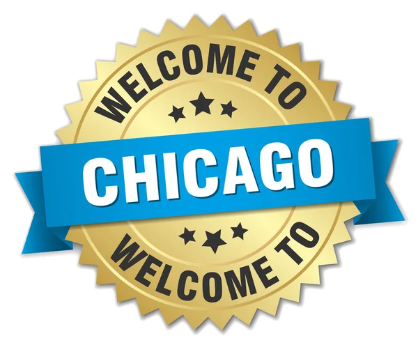 Chicago 3d insignia de oro con cinta azul — Archivo Imágenes Vectoriales