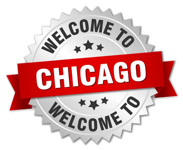 Chicago 3d stříbrný odznak s červenou stuhou — Stockový vektor