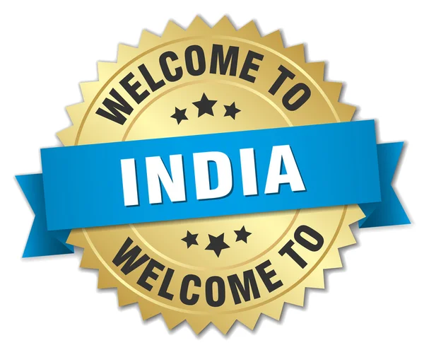 Indien 3D Gold Abzeichen mit blauer Schleife — Stockvektor