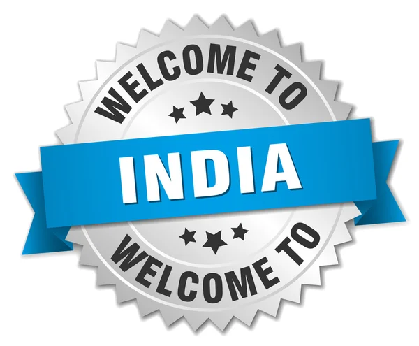 Indien 3d silbernes Abzeichen mit blauem Band — Stockvektor