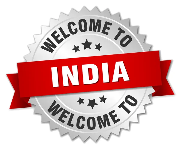 India 3D-zilveren badge met rood lint — Stockvector