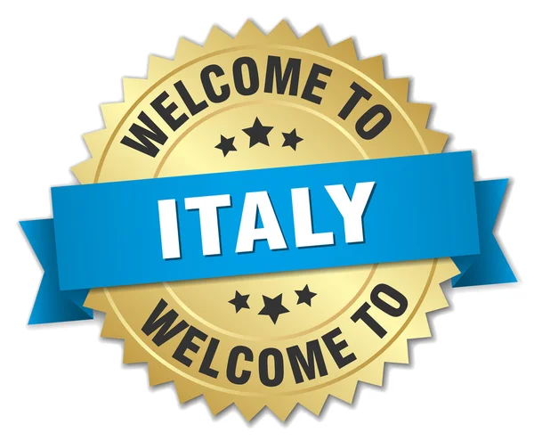 Italië 3d gouden badge met blauw lint — Stockvector