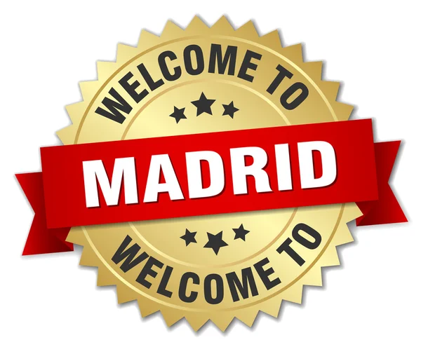 Madrid 3d gold badge with red ribbon — Stock vektor