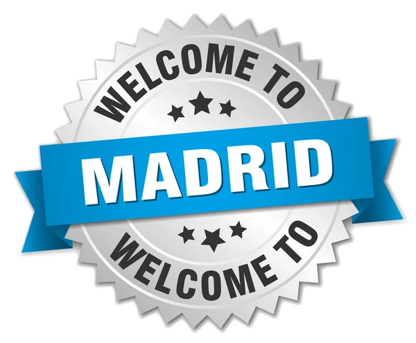 Madrid 3d silver badge with blue ribbon — 图库矢量图片