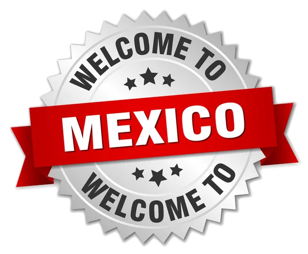 Mexico 3d silver badge with red ribbon — ストックベクタ