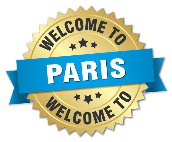 Badge Paris 3d or avec ruban bleu — Image vectorielle