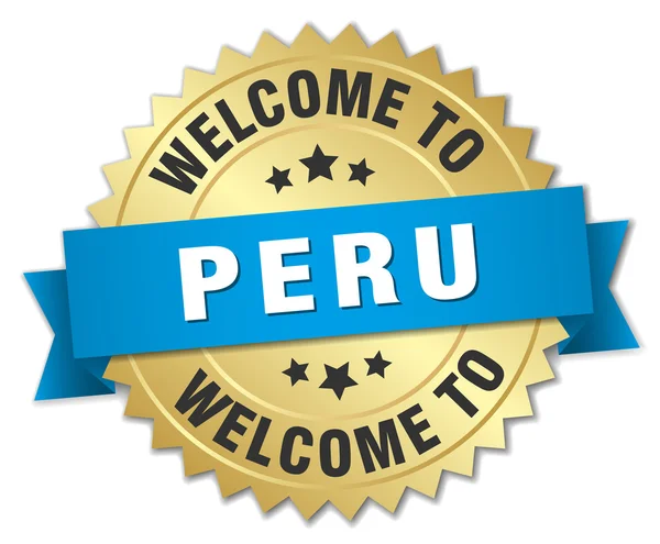 Peru 3d gold badge with blue ribbon — ストックベクタ