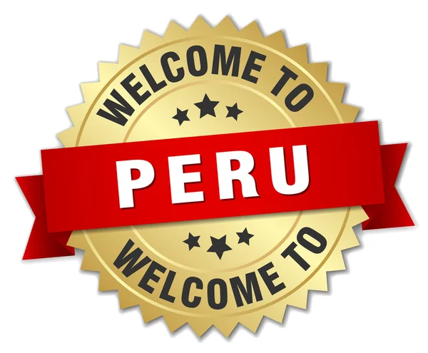 Peru 3d gold badge with red ribbon — ストックベクタ
