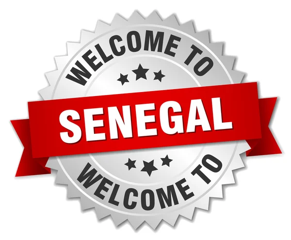 Senegal 3d silver badge with red ribbon — 图库矢量图片