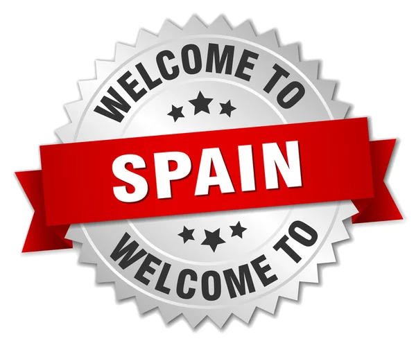 Spain 3d silver badge with red ribbon — ストックベクタ