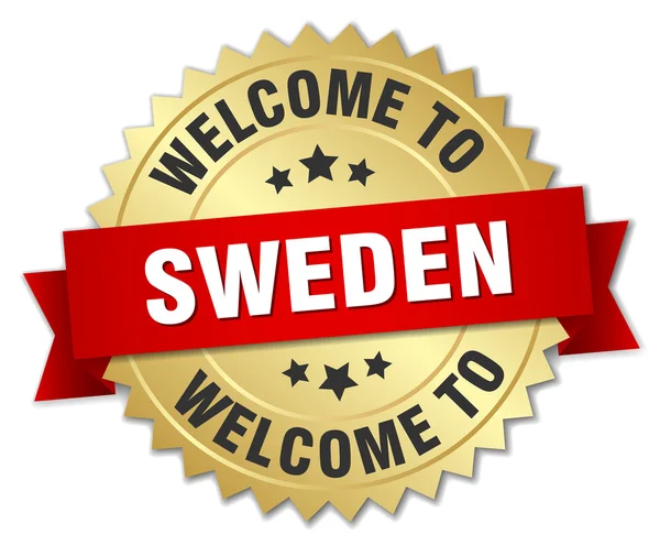 Svezia 3d distintivo d'oro con nastro rosso — Vettoriale Stock