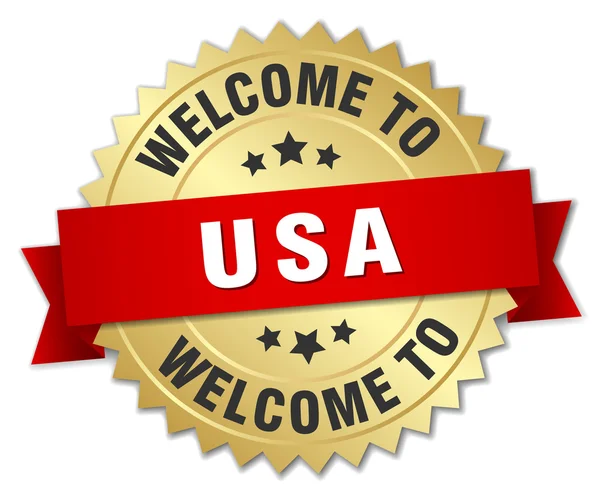 EUA emblema de ouro 3d com fita vermelha —  Vetores de Stock