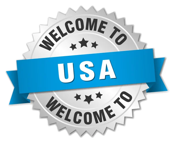 EUA emblema de prata 3d com fita azul — Vetor de Stock