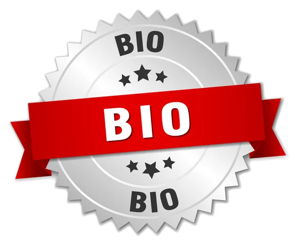 Bio 3d distintivo d'argento con nastro rosso — Vettoriale Stock