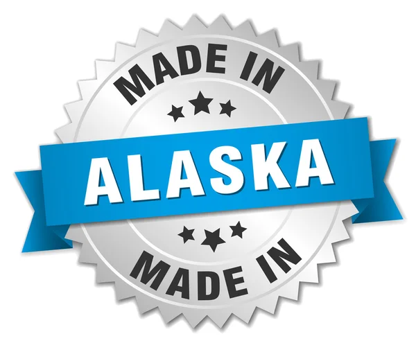 Gemaakt in Alaska zilveren badge met blauw lint — Stockvector