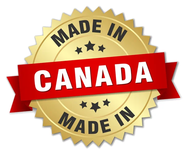 Tillverkad i Kanada guld märke med rött band — Stock vektor