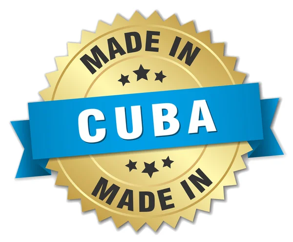 Hecho en Cuba insignia de oro con cinta azul — Archivo Imágenes Vectoriales