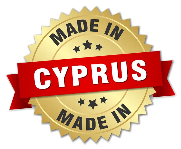 Gemaakt in Cyprus gouden badge met rood lint — Stockvector