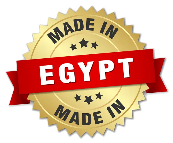 Gemaakt in Egypte gouden badge met rood lint — Stockvector