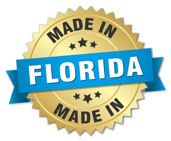 Made in Florida gold badge with blue ribbon — Stock Vector