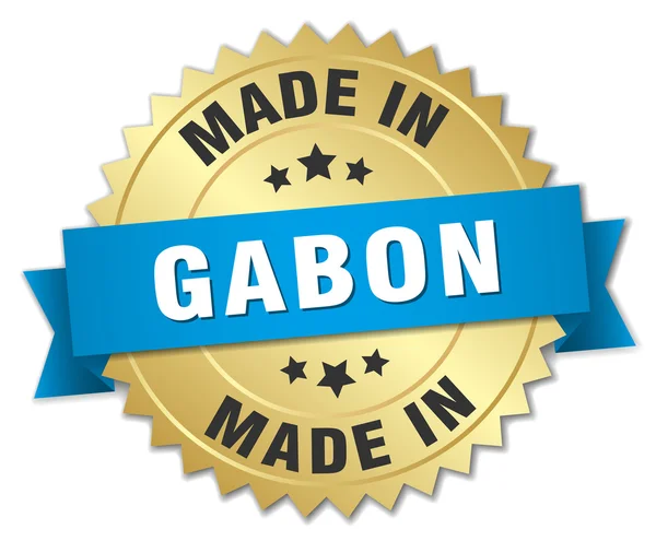 Made in Gabon gold badge with blue ribbon — Stock Vector