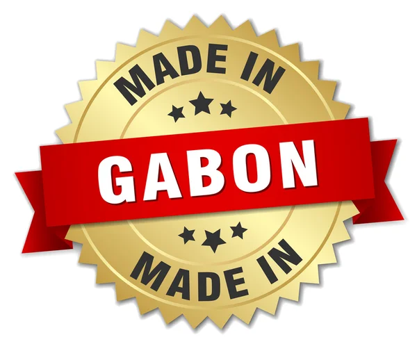 Made in Gabon gold badge with red ribbon — Stock Vector