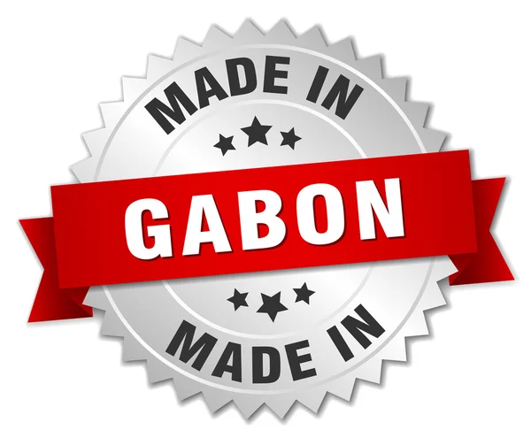 Made in Gabon silver badge with red ribbon — Stock Vector