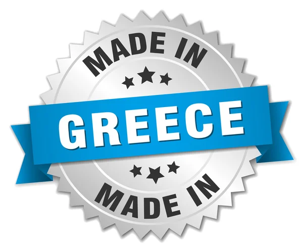 Made in Greece silver badge with blue ribbon — Stock Vector