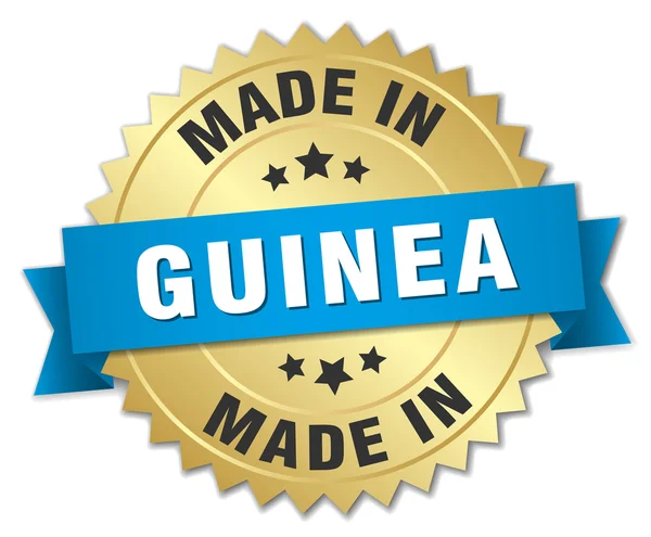 Vyrobené v Guinea zlatý odznak s modrou stužkou — Stockový vektor